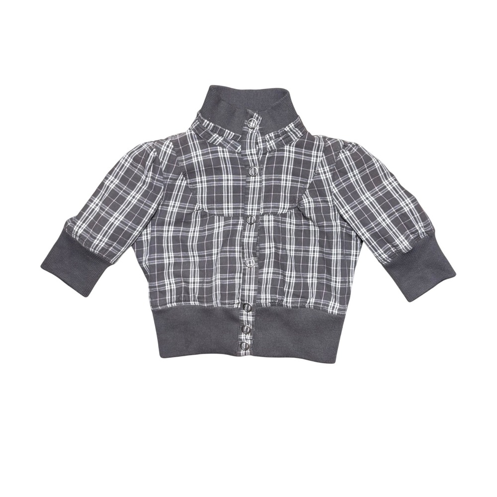 Paris Blues Grey Plaid Cropped Bomber Jacket